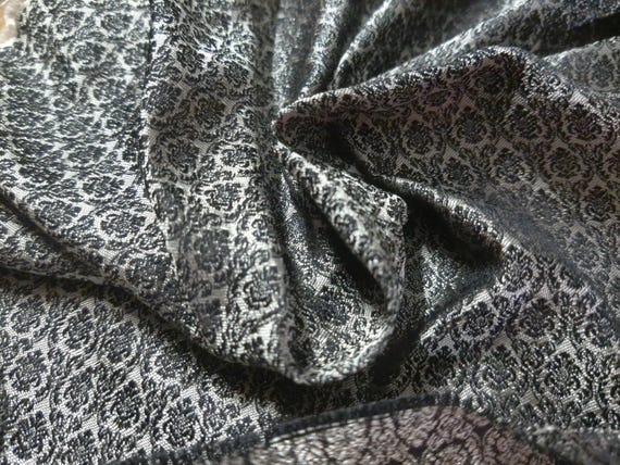 100% Silk Brocade~Miniature Scale Damask~Black/Pearl~19"x20"~Japan