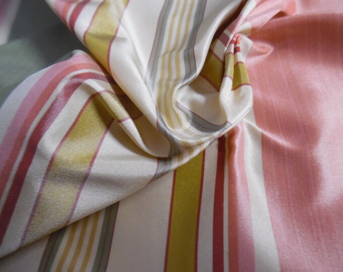Silk Taffeta~Multi Colored/Sized Stripes~Melon/Sage/Cream/Gold~17.5"x54"~Doll Fabric
