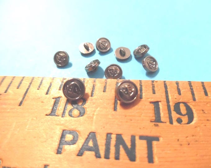 Anchor Design Metal Shank Buttons~6MM~Gunmetal Black~Set of TEN~Modern, Antique & Vintage Dolls