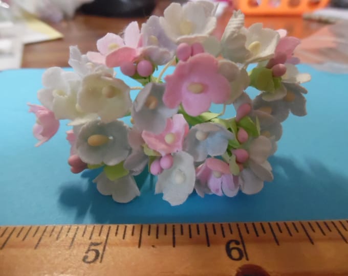 Tiny Old Fashioned Flocked Flowers~New Pastel Combo~8 Stems~Great For Doll Hats!