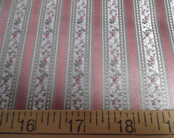 100% Silk Brocade~Miniature Scale~Floral Ribbon Stripe~Pink/Pink White~19"x20"~Japan