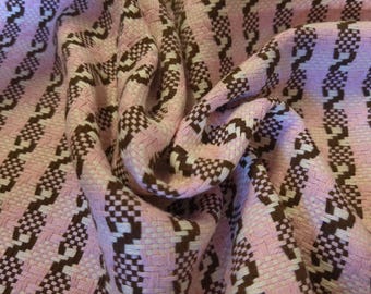 BASEMENT BARGAIN! 100% Cotton Suiting~Basketweave~Retro Design~18"x30"~Pink/Brown/White