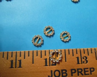 Tiny Rhinestone Doll Buckles~10MM (7/16") Round~Gold Setting~Set of 6~Great for Barbie!