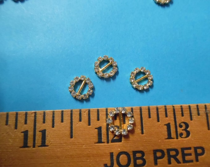 Tiny Rhinestone Doll Buckles~10MM Round~Gold Setting~Set of 6~Great for Barbie!