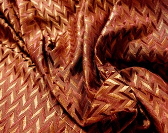 Silk Jacquard Brocade~Copper/Wine/Gold~9"x27"~Doll Fabric