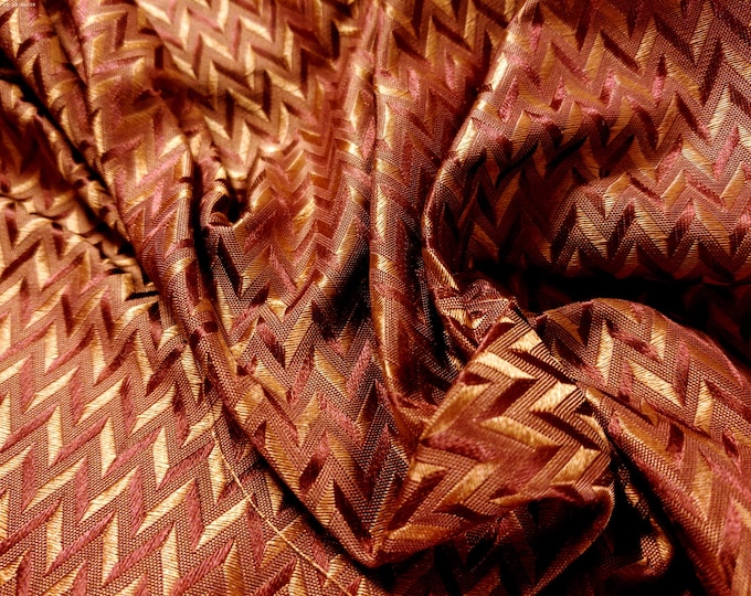 Silk Jacquard Brocade~Copper/Wine/Gold~9"x27"~Doll Fabric