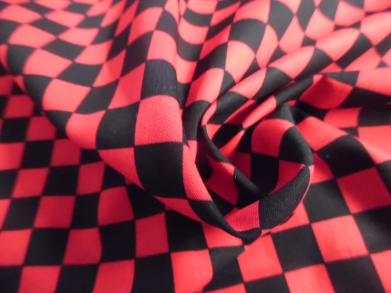 ALMOST GONE! Zany Checkerboard Print~Red/Black~Lt.Weight Cotton~13"x58"~Doll Fabric