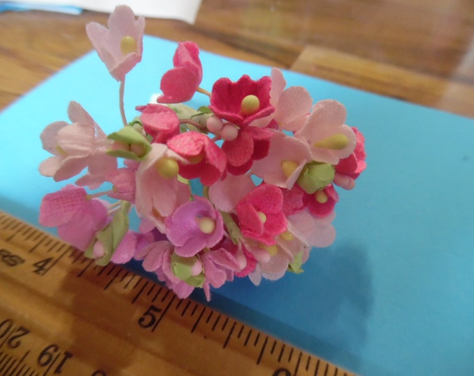 Tiny Old Fashioned Flocked Flowers~Shades of Pink Combo~8 Stems~Great For Doll Hats!