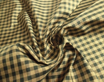 END PIECE! Tiny Check Silk Taffeta~Hunter Green & Gold~6"x55"~Doll Fabric~Modern to Antique Dolls