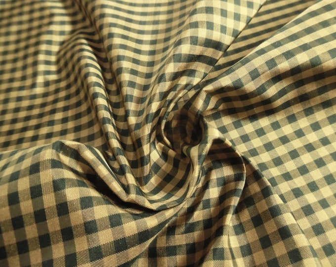 Tiny Check Silk Taffeta~Hunter Green & Gold~9"x27"~Doll Fabric~Modern to Antique Dolls