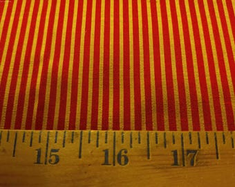 100% Silk Taffeta~Mini Stripes~Red/Gold~9"x27"~Doll Fabric