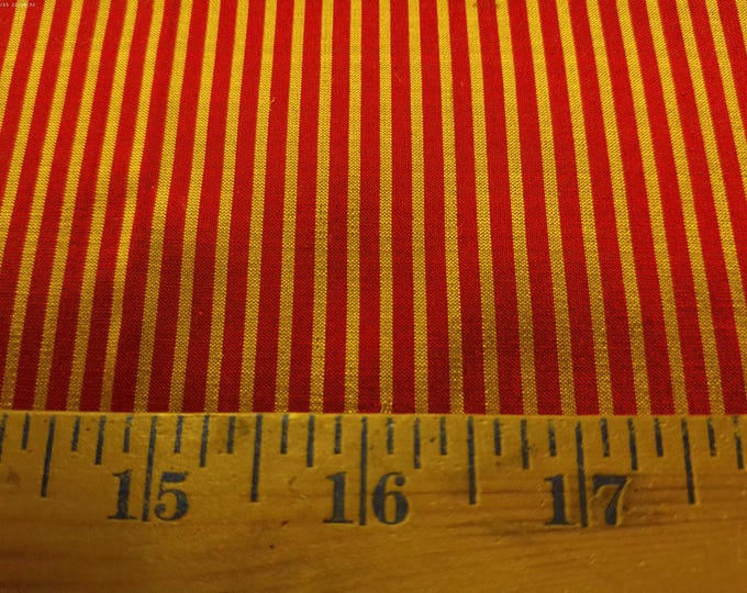 100% Silk Taffeta~Mini Stripes~Red/Gold~9"x27"~Doll Fabric