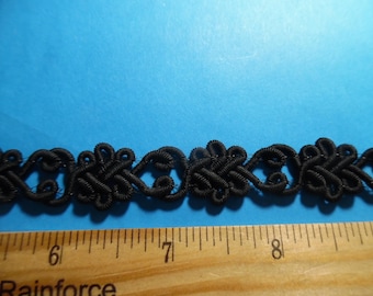Old Stock Floral Shaped Gimp Braid~Jet Black~100% Rayon~5/8"~BY THE YARD