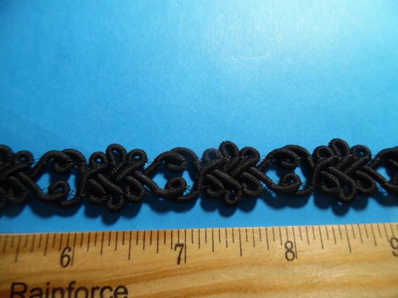 Old Stock Floral Shaped Gimp Braid~Jet Black~100% Rayon~5/8"~BY THE YARD