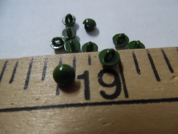 Tiny metal shank doll buttons~Smooth Dome~4MM~Dark Green~Set of Five~Modern, Antique & Vintage Dolls
