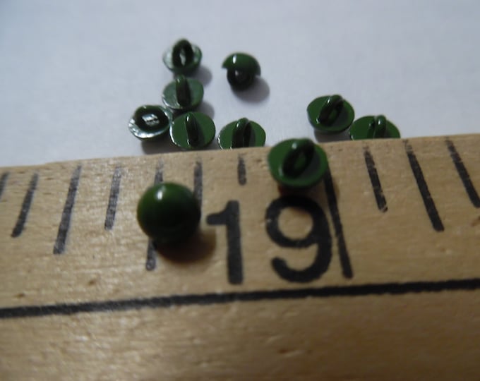 Tiny metal shank doll buttons~Smooth Dome~4MM~Dark Green~Set of Five~Modern, Antique & Vintage Dolls