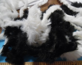 REDUCED! Tiny Minky Faux Fur Trim Bundle~Creamy White & Black~1/2" Nap~6 Yards~Doll Coat, Cape Trim~Flapper