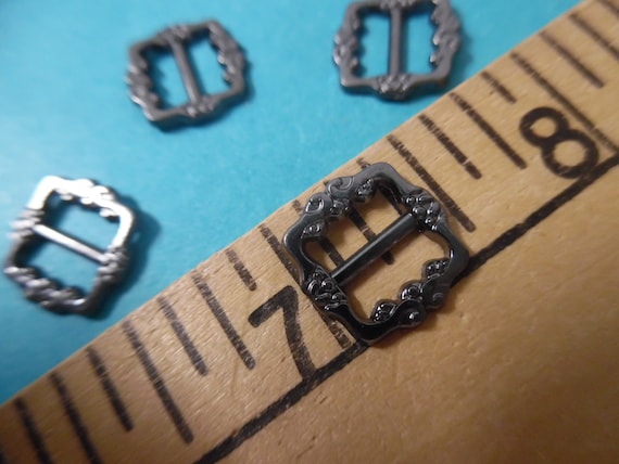 New Size! Square Metal Doll Buckles~Georgian Style~12MM (1/2")~Set 4~Ebony~Modern, Antique, & Vintage Dolls