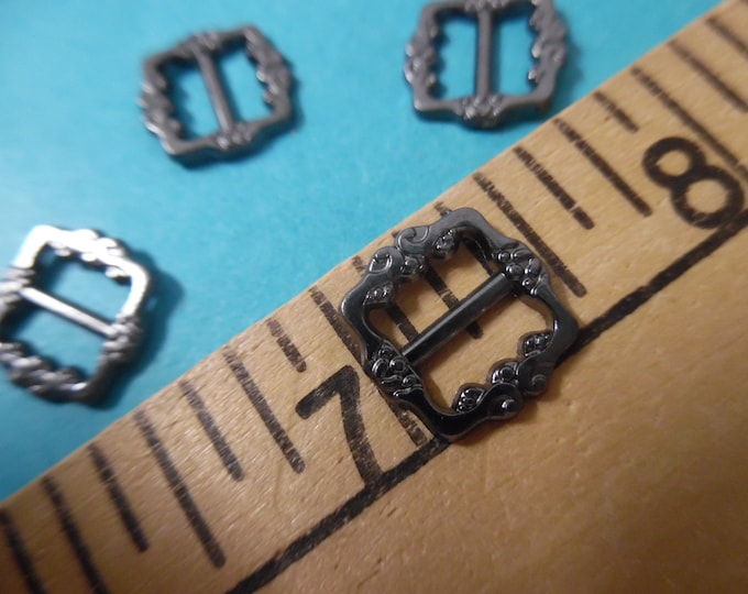 New Size! Square Metal Doll Buckles~Georgian Style~12MM (1/2")~Set 4~Ebony~Modern, Antique, & Vintage Dolls
