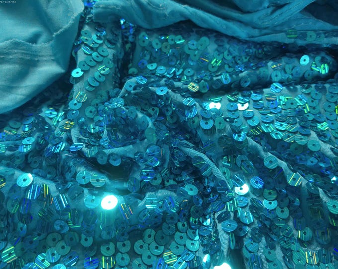 BASEMENT BARGAIN! Novelty Sequins Jersey~Aqua~18"x28"