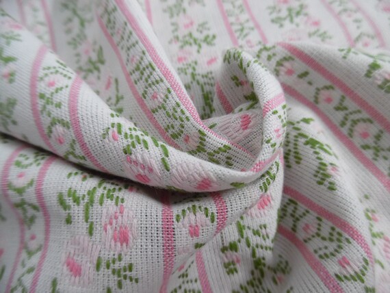 Embroidered Cotton Brocade~Pink & Green Floral Stripes~18"x28"~Doll Acc's~Trunk Liner~Doll Furniture Upholstry Fabric