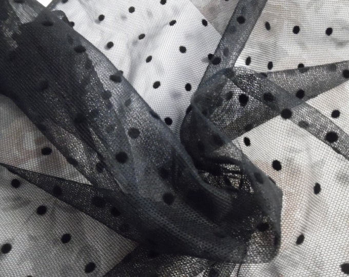 LAST! Velvet Dot Sheer Netting~Black~Crisp~No Stretch~12"x60"~Doll Fabric~Great For Overlays