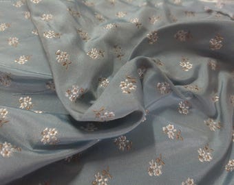 100% Silk Brocade~Miniature Scale~Tiny White Florals on Blue Background~19"x20"~Japan~KS101