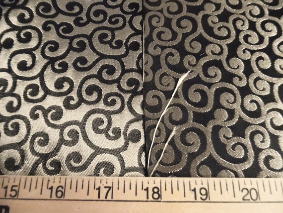 Small Scroll Print Satin Brocade~Black/Gold~12"x29"~Reversible
