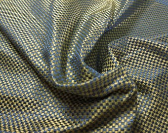 100% Silk Damask~Blue & Gold~Micro Patterned~Reversible~9"x28"