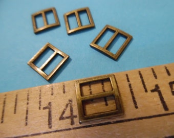 Antique Bronze Square Metal Doll Buckles~3/8"x3/8"~Set 5~Modern, Antique, & Vintage Dolls