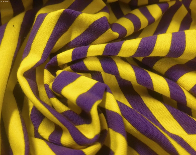 BASEMENT BARGAIN! Mardi Gras Stripes~Yellow/Purple~Cotton Jersey~19"x33"~Doll Fabric