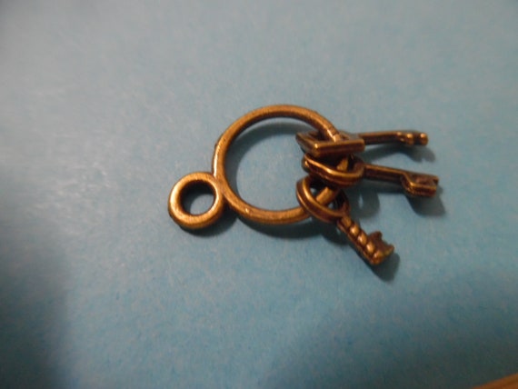 New Doll Size Charms~Tiny Metal Old Fashioned Key Ring~Bronze~By the Piece~Chatelaines~Embellish Carpetbags~Sewing Kits