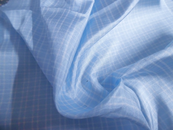 Light Blue and White Plaid Tissue Taffeta~9"x22"~Great 4 Miniatures~Small dolls~All dolls!