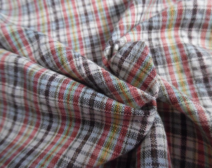 Vintage Cotton Seersucker~Tiny Multi Colored Plaid~18"x40"~Great Doll Fabric