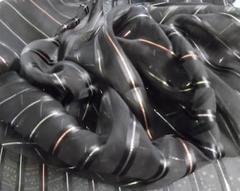 BASEMENT BARGAIN! Silk Chiffon~Sheer~Metallic Pin Stripes/Black~14"x44~Doll Fabric~Modern to Antique Dolls