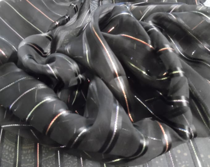BASEMENT BARGAIN! Silk Chiffon~Sheer~Metallic Pin Stripes/Black~14"x44~Doll Fabric~Modern to Antique Dolls