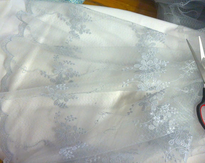 Soft Nylon Embroidered Netting~Dusty Blue~17" Wide~By The Yard