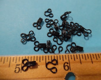 Small Hooks & Eyes for Doll Clothing~Jet Black~Size 00~12 Sets