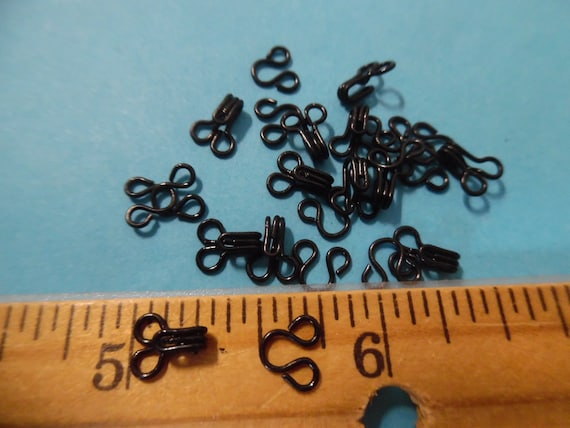 Small Hooks & Eyes for Doll Clothing~Jet Black~Size 00~12 Sets