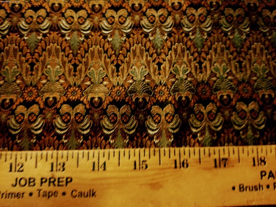 100%Silk Jacquard Brocade~India~Copper/Black/Pearl~9"x22"~Doll Fabric~Miniatures