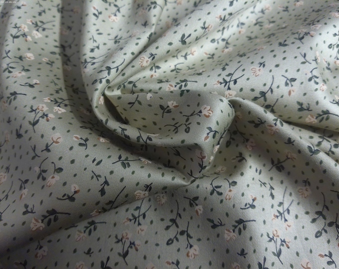 Cotton Sateen-Tiny Pink Floral on Light Sage Green Background~12"x29"