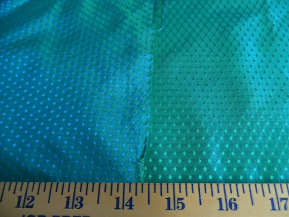 LAST! Silk Jacquard~Micro Diamond Design~Teal/Green~Reversible~9"x27"~Doll Fabric~Miniatures