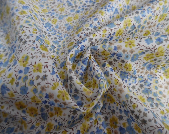 LAST PIECE! ! Liberty of London Tana Lawn~PHOEBE~Blue & Yellow Floral on White~13"x27"~Doll Fabric