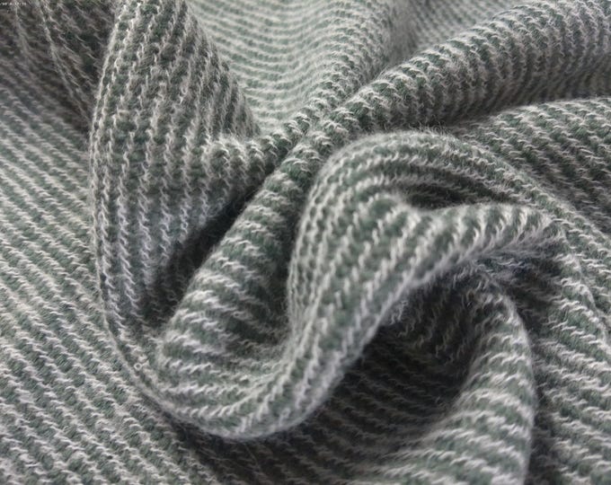 BASEMENT BARGAIN! Wool Blend Coating~Diagonal Stripes~Green/Cream~Sweater Feel~