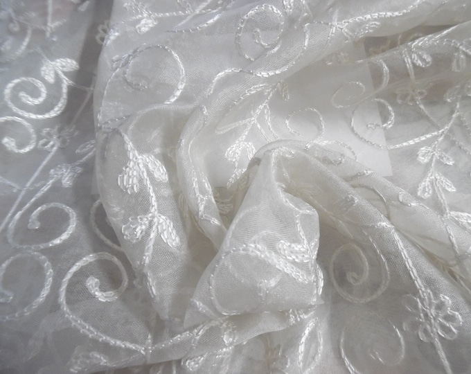 SPECIAL PRICE! Embroidered Silk Organza~Shades Off White~18"x44"~Sheer~Crisp~Doll Fabric