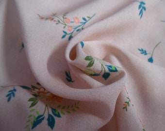 BASEMENT BARGAIN! Rayon Challis ~Small Floral Sprays in Peach/Cherry/Teal on Light Pink Background~18"x29"