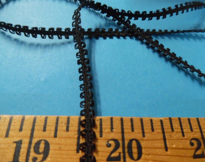 Cotton Feather Braid~3/16" wide~Jet Black~3 Yards~Miniatures~Doll Dress and Hat Trim!
