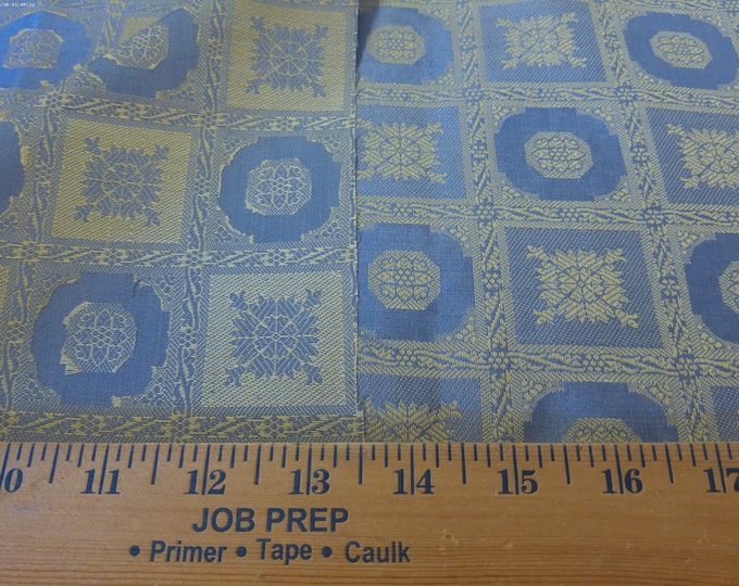 100% Silk Damask~Small Scale Design~Willaimsburg Blue/Lt. Gold ~Reversible~12"x22"