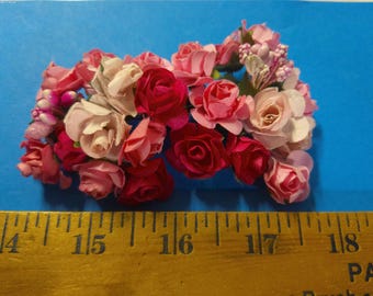 New Combo! Mulberry Paper Roses and Stamen Assortment~Shades of Pink~26 Pieces~Great For Doll Hats!