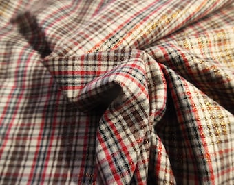 LAST PIECE! Cotton Suiting Fabric~Small Plaid~Brown/Blue/Red/Cream/Glitz~18"x30"~Light Weight~Reversible